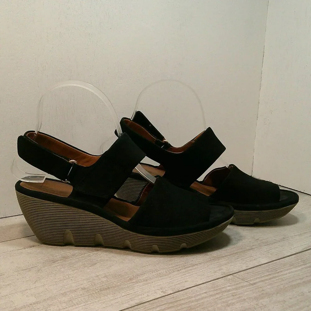 Clarks Women's Black Nubuck Clarene Allure Adjustable Ankle Strap Size 8 - Picture 7 of 10